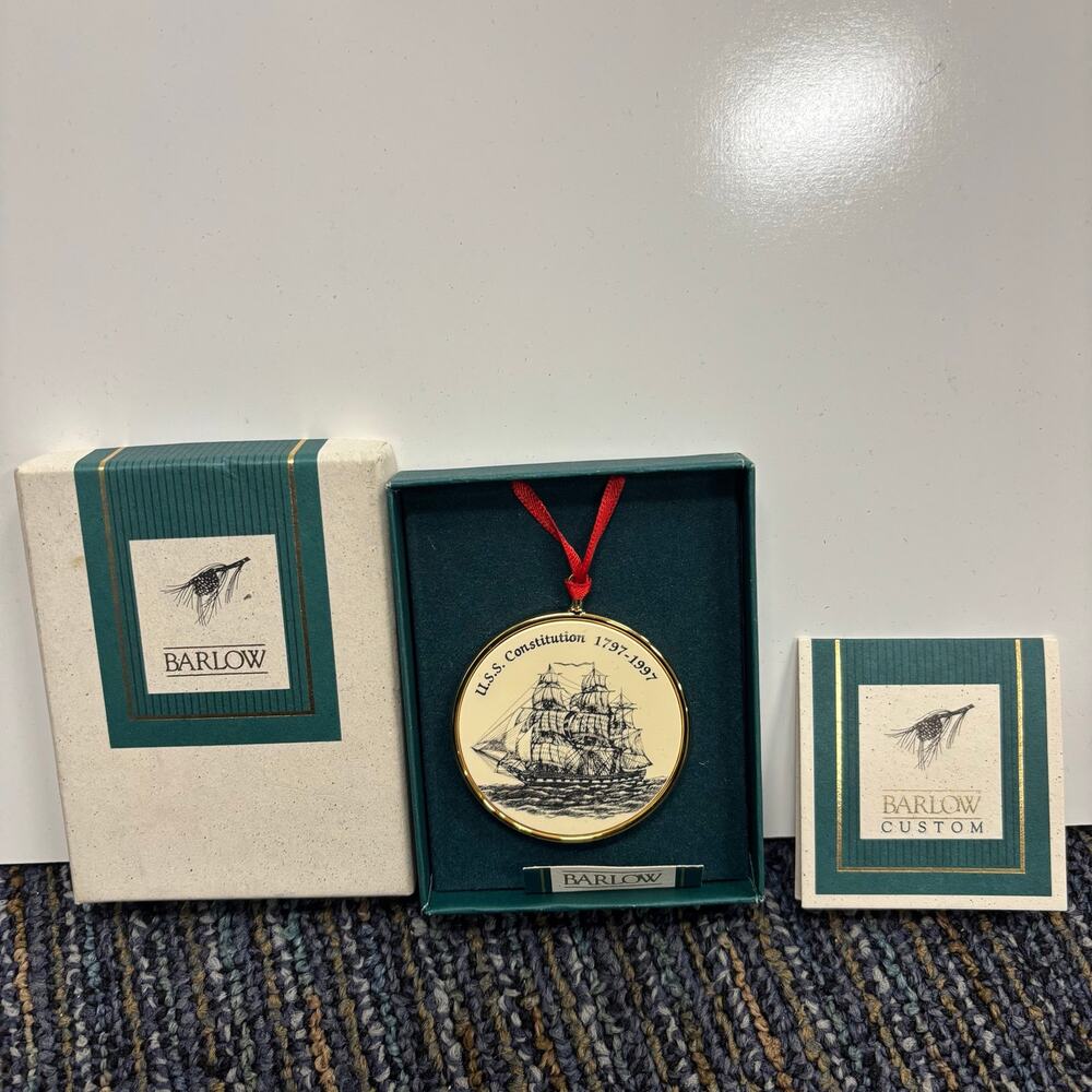 Barlow USS Constitution Ornament 1797-1997 Gold Ship Decor Boston Light New